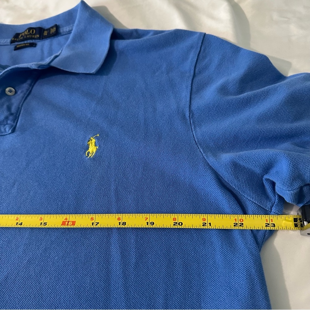 Polo Ralph Lauren Mens Custom Fit Polo Shirt sz XL Blue Yellow Pony Preppy EUC - Picture 7 of 8